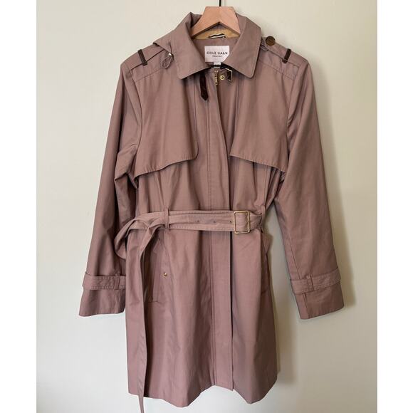 Cole Haan Women's Hooded Belted Trench Coat Taupe XL - Picture 1 of 12